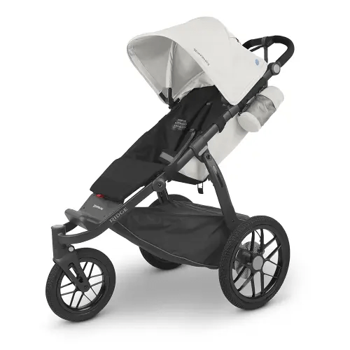 UPPAbaby Ridge Jogging Stroller/Durable Performance Jogger with Never-Flat Tires/Built for Walking, Running, Hiking/Water Bottle Holder and Basket Cover Included/Bryce (White/Carbon Frame)