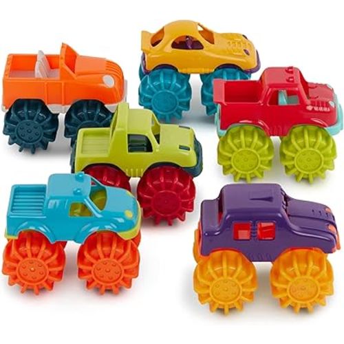 Battat – Plastic Toy Cars – 6-Pack & Storage Bag – Colorful Toddler Trucks – Easy To Clean – 2 Years + – Mini Monster Trucks