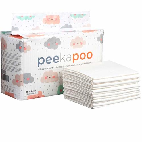 Peekapoo - Disposable Changing Pad Liners (50 Pack) Super Soft, Ultra Absorbent & Waterproof - Covers Any Surface for Mess Free Baby Diaper Changes