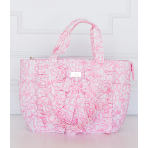 Quilted Coquette Diaper Bag – Pink Bow Baby Bag with Ruffles | HOLLIS – Hollis
