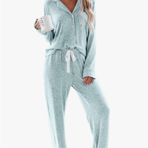 Aamikast Women's Pajama Sets Long Sleeve Button Down Sleepwear Nightwear Soft Pjs Lounge Sets