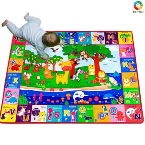 teytoy Baby Play Mats for Floor Cotton Playmat Baby Mats for Toddlers Crawlling Large Super Soft Thick (0.6cm), Foldable Non-Slip Children Carpet Kids Rug for Learning Animals ABC