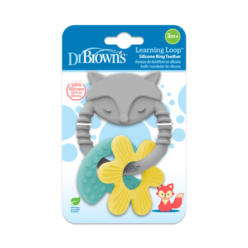 Dr. Brown's Learning Loop Fox, Baby Teether Rings, Multiple Textures, 100% Silicone, 3m+, 1 Pack