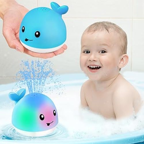 Gigilli Baby Boy Bath Toys, Baby Pool Water Toys, Light Up Whale Fountain Toys for Boys 0-6 6-12 12-18 Months or Kids Ages 1-3 2-4 Ocean Blue