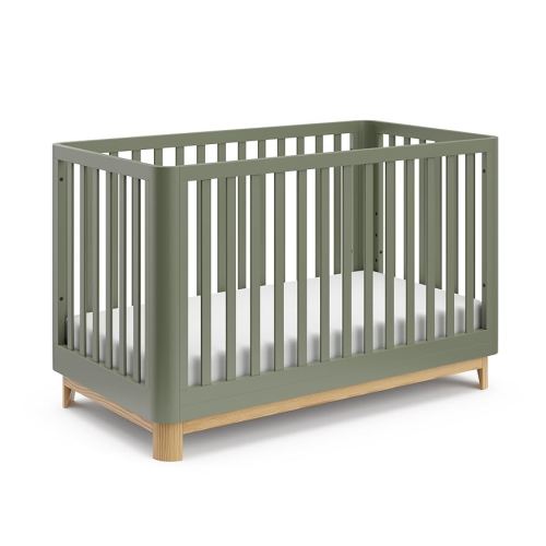 Storkcraft Santos Convertible Crib (Olive & Natural) – GREENGUARD Gold Certified, Fits Standard Crib Mattress, Converts to Toddler Bed and Daybed, 4 Adjustable Mattress Heights, Rounded Edges
