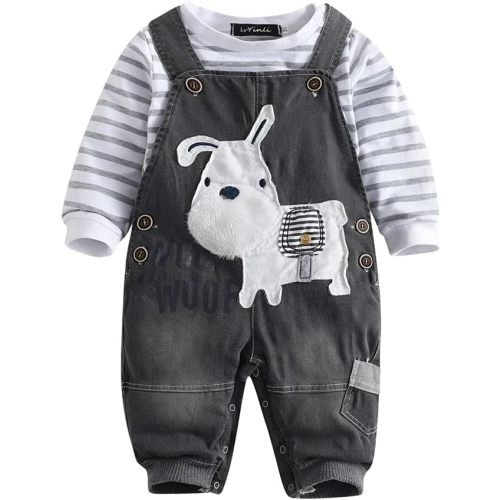 Cute Baby Boy Clothes Suit Toddler Boys' Striped long Sleeve T-Shirt+Denim Overalls Jumpsuit Pants Outfits Sets
