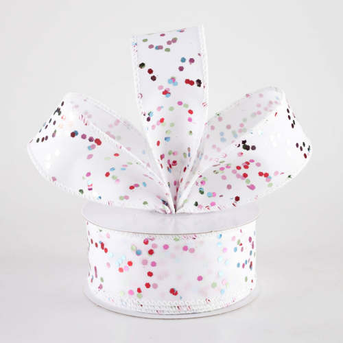 1.5" Hex Glitter on White Ribbon: Pastel Christmas (10 Yards)