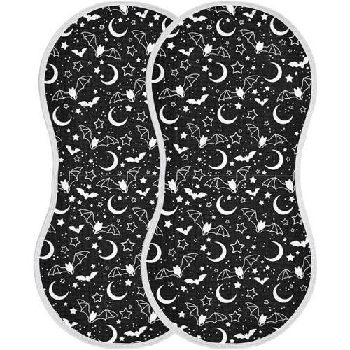 Muslin Burp Cloths for Baby Boys and Girls - 2-Pack Ultra Absorbent Halloween Bats Moons Star Muslin Washcloths, Newborn Towel, Milk Spit Up Rags, Burp Cloth Bibs for Unisex, 22 x 11 Inch