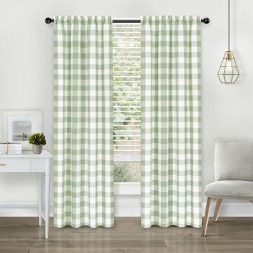 Kate Aurora Modern Farmhouse 2 Piece Large Buffalo Plaid Check Rod Pocket Curtains - 63 in - Granny Apple Green
