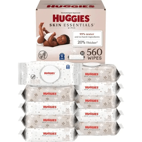 Huggies Skin Essentials Baby Wipes, Hypoallergenic, 99% Water, 10 Flip Top Packs (560 Wipes Total)