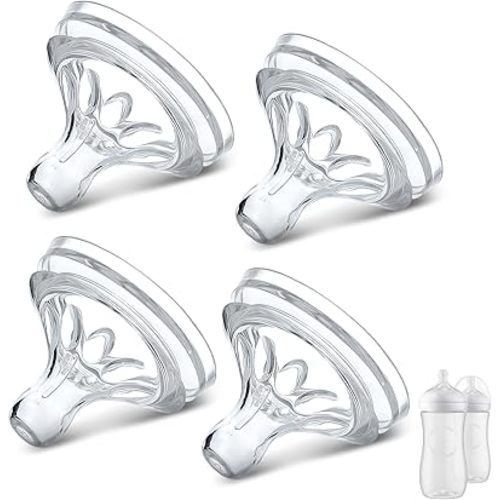 4 Packs Silicone Bottle Nipples Compatible with Philips Avent Natural Bottle, Replacement Bottle Nipple BPA-Free, No Spill, Anti-Colic, 0+ Month (Flow 2)