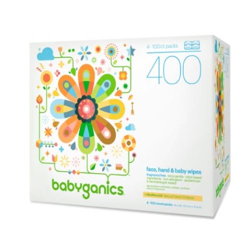 Babyganics Face, Hand & Baby Wipes, Fragrance Free, 400 Count (Contains Four 100-Count Packs)
