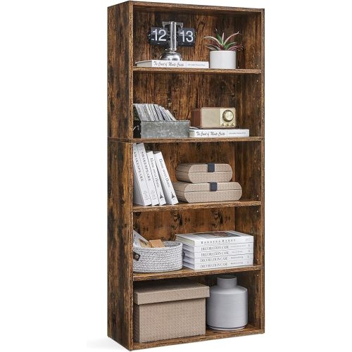 VASAGLE Bookshelf, 23.6 Inches Wide, 5-Tier Open Bookcase with Adjustable Storage Shelves, Floor Standing Unit, Rustic Brown ULBC165X01