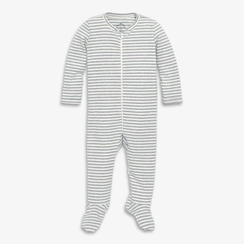 Primary Baby Organic Zip Footie in Heather Gray Stripe Size 0-3 Months