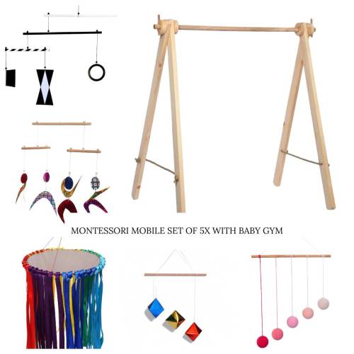 Montessori Mobile Set of 5x with Baby Gym, Montessori Mobile Set, Newborn Montessori, Baby Gym, Montessori baby