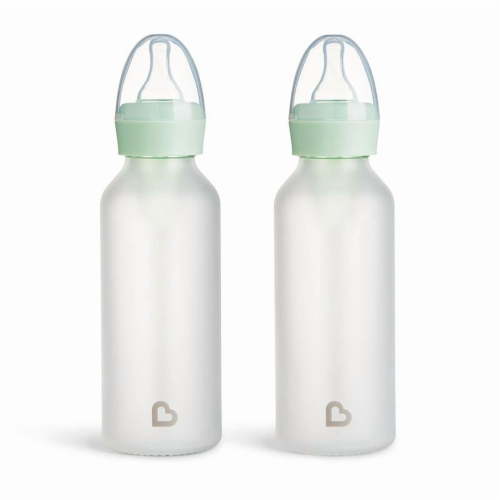 Silicone Glass Baby Bottle - Anti-Colic Feeding System with Natural Feel Nipple, 2pk