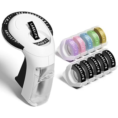 Labelife Embossing Label Maker Machine with Tapes, Omega S Vintage 3D Embosser, Old School Handheld Label Printer, Portable Retro Manual Embossed Labeler for Home Office School DIY, Black