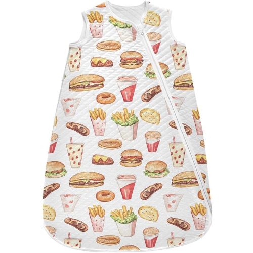 vvfelixl French Fries and Burgers Baby Sleeping Bag Sleep Sack,Baby Wearable Blanket Sleep Suit for 0-6 Months
