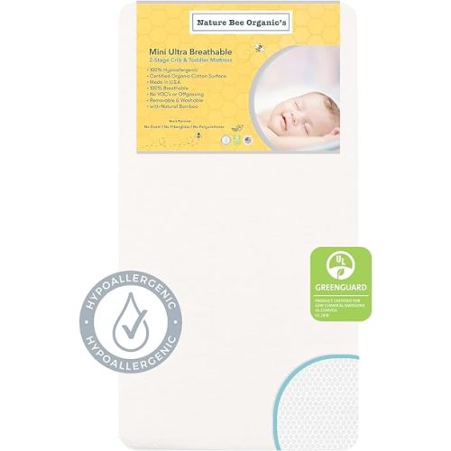 Nature Bee Organic's Breathable 2-Stage Mini Crib & Toddler Mattress I 100% Breathable I GreenGuard Gold Certified I 100% Hypoallergenic