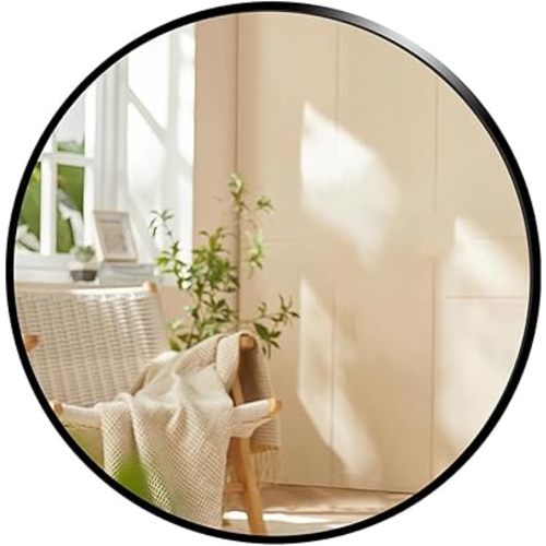 Black Round Mirror 12"x12" Circle Mirror Wall Mounted Mirror, Black Vanity Circular Mirror Frosted Metal Frame Anti-Rust, Tempered Glass Mirror for Bathroom, Bedroom, Entryway, Living Room