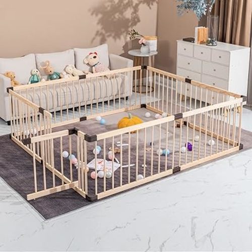 Playpen for Babies and Toddlers, Wooden Conababy Baby Playpen, Play Fence/ Yards, Baby Activity Center Indoor (120x160CM)