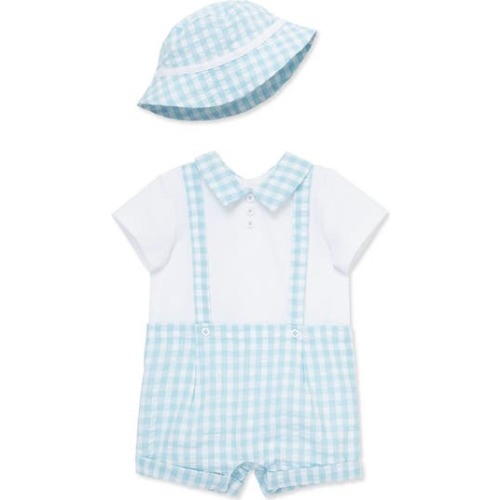 Cotton Gingham Romper & Hat Set, 9M