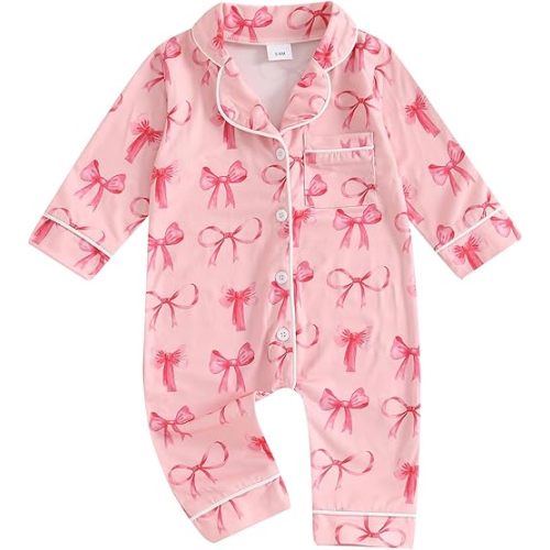 Balaflyie Baby Girl Button Down Pajamas Romper One-Piece Jumpsuit Long Sleeve Sleeper Infant Sleepwear