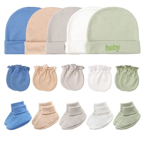 Newborn Baby Hats Mittens and Socks Set Cotton Infant Beanie Cap Socks Mittens for Newborn Baby Boy Girl 0-6 Month