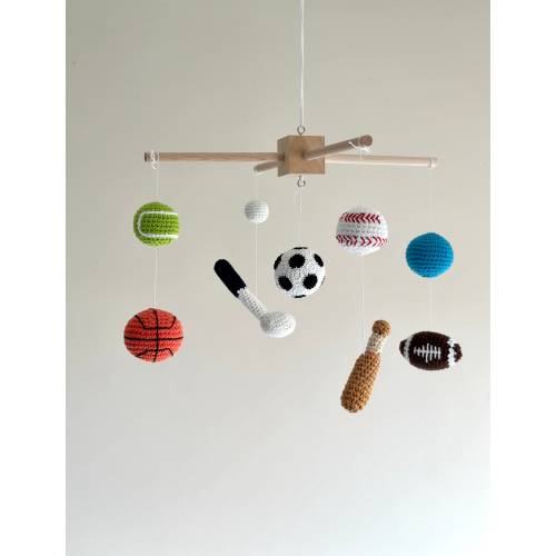Sports baby mobile, crochet sport baby nursery, sports baby theme, baby shower gift