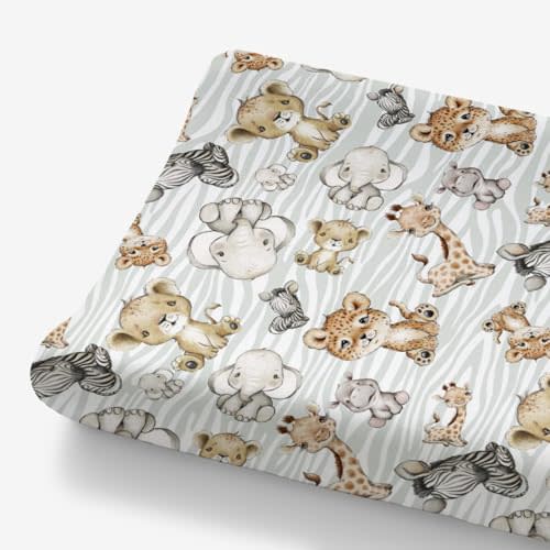HawSkgFub African Safari Jungle Animals Changing Pad Cover Baby Girls Boys, Giraffe Elephant Leopard Lion Zebra Diaper Change Table Sheet, Soft Stretchy Safe Snug Fitted Changing Mat Fit 32"/34" x 16"