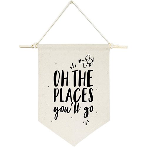 The Cotton & Canvas Co. Oh the Places You'll Go Hanging Wall Canvas Banner for Baby Girl, Baby Boy, Nursery, Teen and Kids Room