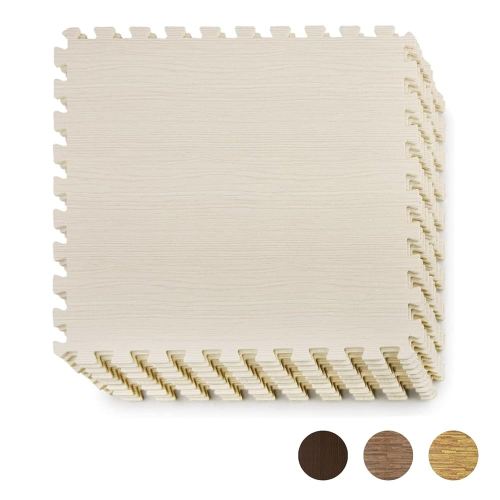 Yes4All 48SQ.FT Wood Grain Puzzle Exercise Mat Protective Flooring, EVA Interlocking Foam Floor Tiles with Border for Home