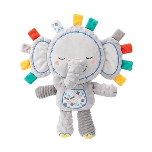 Baby Tags Toy, Sensory Toy Elephant with BB Squeak and Rattle for Babies, Taggie Security Blanket Elephant Stuffed Toy, Rattles for Babies