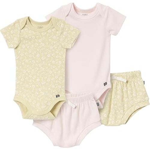 Modern Moments by Gerber Unisex Baby 4-pack Short-sleeve Bodysuits & Shortie Set
