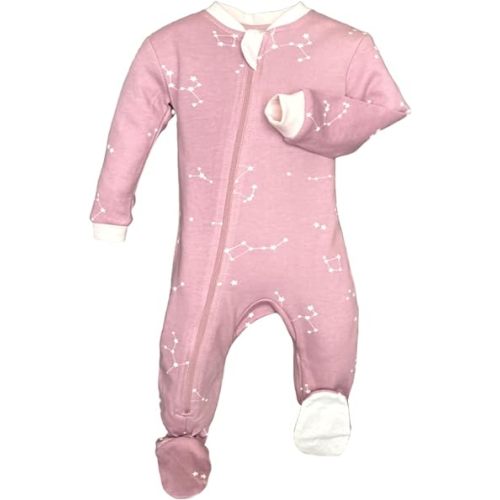 zippyjamz – Zipper Organic Sleeper Footed Onesies Sleeper Baby Pajamas with Inseam Zipper - Galaxy Love - Pink - Newborn