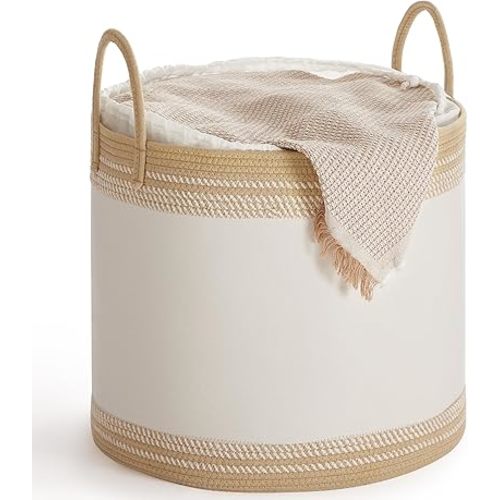 SONGMICS Laundry Hamper 90L, Laundry Basket with Handles, Laundry Bag with Lid, Cotton Rope, Drawstring, for Clothes, Blankets, Living Room, Bedroom, Camel Brown URLH090K01