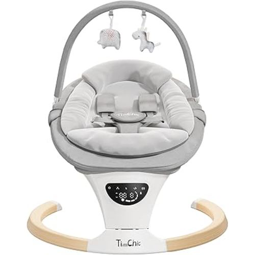 Baby Swings for Infants, Portable Infant Swing with 5-Speeds, 3-Adjustable Height, 3 Timer & 12 Lullabies, Mutil-Function Electric Swing for Baby, Indoor & Outdoor Use (Gray)