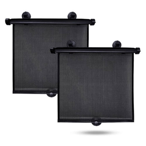 EcoNour Car Side Window Sun Shade (2 Pack) | Retractable Roller Sunshade for Kids | Baby Car Window Shades for UV and Sun Glare Protection | Baby Travel Accessories (15"x17")