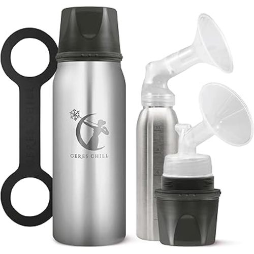 Breastmilk Chiller Reusable Storage Container by CERES CHILL | Keeps Milk Safe for up to 20 Hours | Connects w/Major Pumps (Per My Last Email Steel)