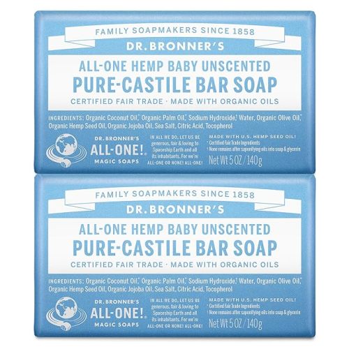 Dr. Bronner's Pure-Castile Baby Unscented Bar Soap - Made with Regenerative Organic Certified Oils - For Face, Hand, Hair Gentle on Sensitive Skin- Bar Soap for Men & Women -2 pack, 10oz