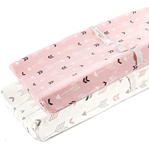 Stretchy Changing Pad Covers BROLEX 2 Pack Jersey Knit Change Pad Covers for Girls Boys,Pink & White Arrow