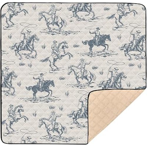 Baby Play Mat Western Cowboy Horse Retro 50" X 50" Play Gym Crawling Mat Soft Non-Slip Portable Picnic Floor Mat for Infant, Babies, Toddler, Kids