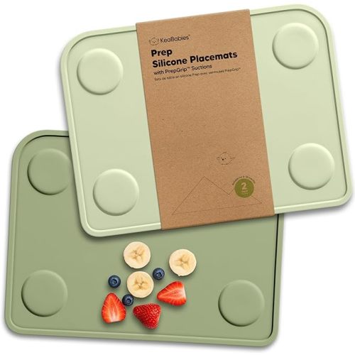 KeaBabies 2pk Silicone Placemats for Toddlers, Kids - 12x9 Non Slip Suction Baby Silicone Placemat for Restaurants, Dining Table,Travel, Easy to Clean, Food Grade/BPA-Free, Small Baby Table Mat (Sage)