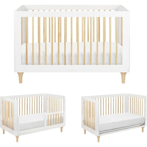 Babyletto Lolly 3-in-1 Convertible Crib with Toddler Bed Conversion Kit in White and Natural, Greenguard Gold Certified