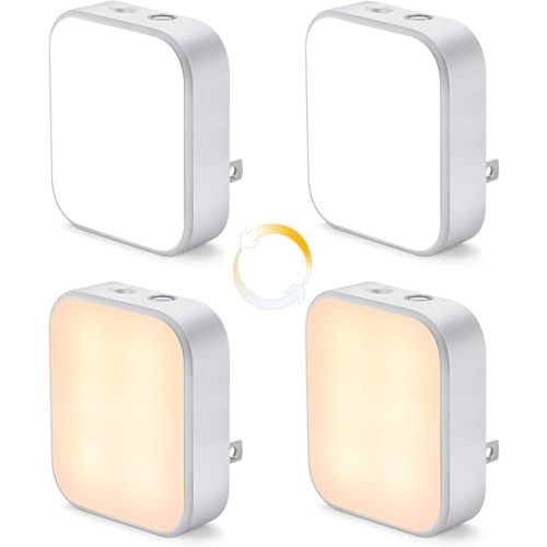 Lomotech Plug-in LED Night Light, 4 Pack Adjustment Lighting White Night Lights, Dusk to Dawn Sensor Nightlight, ETL Certified Night Lamp for Bedroom,Toilet,Stairway,Hallways (Soft White & Cool White)