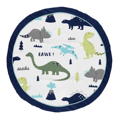 Sweet Jojo Designs Boy Baby Tummy Time Playmat Mod Dinosaur Blue Green And White