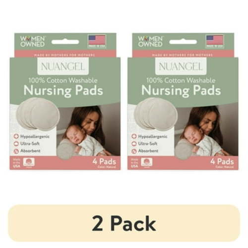 (2 pack) NuAngel Cotton Washable Reusable Nursing Pads, Beige, 4 Count