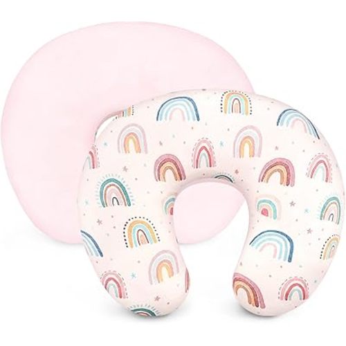 Nursing Pillow Cover 1 Pack, Removable Nursing Pillow Cover for Breastfeeding Pillows, Super Soft Comfortable Slipcover for Boy and Girls, Pink & Rainbow