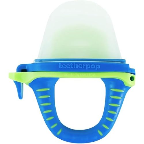 Teetherpop - Fillable Silicone Teether for Breastmilk, Water, Purees & More, Baby Popsicle Teethers for Freezing Milk & Cooling Teething Relief (BlueLime)