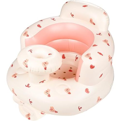 Inflatable Baby Seat with Tray, Comfortable Sit Me Up Baby Chair for Learning to Sit, Built in Air Pump Blow Up Infant Back Support Floor Seat for Babies 3 Months & Up (Pink Bunny)